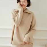 Retro Large Lapel Long-sleeved Casual Cashmere Sweater